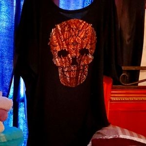 Black Jersey knit blouse with skull applique